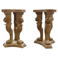 Pair of Greco-Roman Style Marble Pedestals with Lion Paw Feet, 20th Century