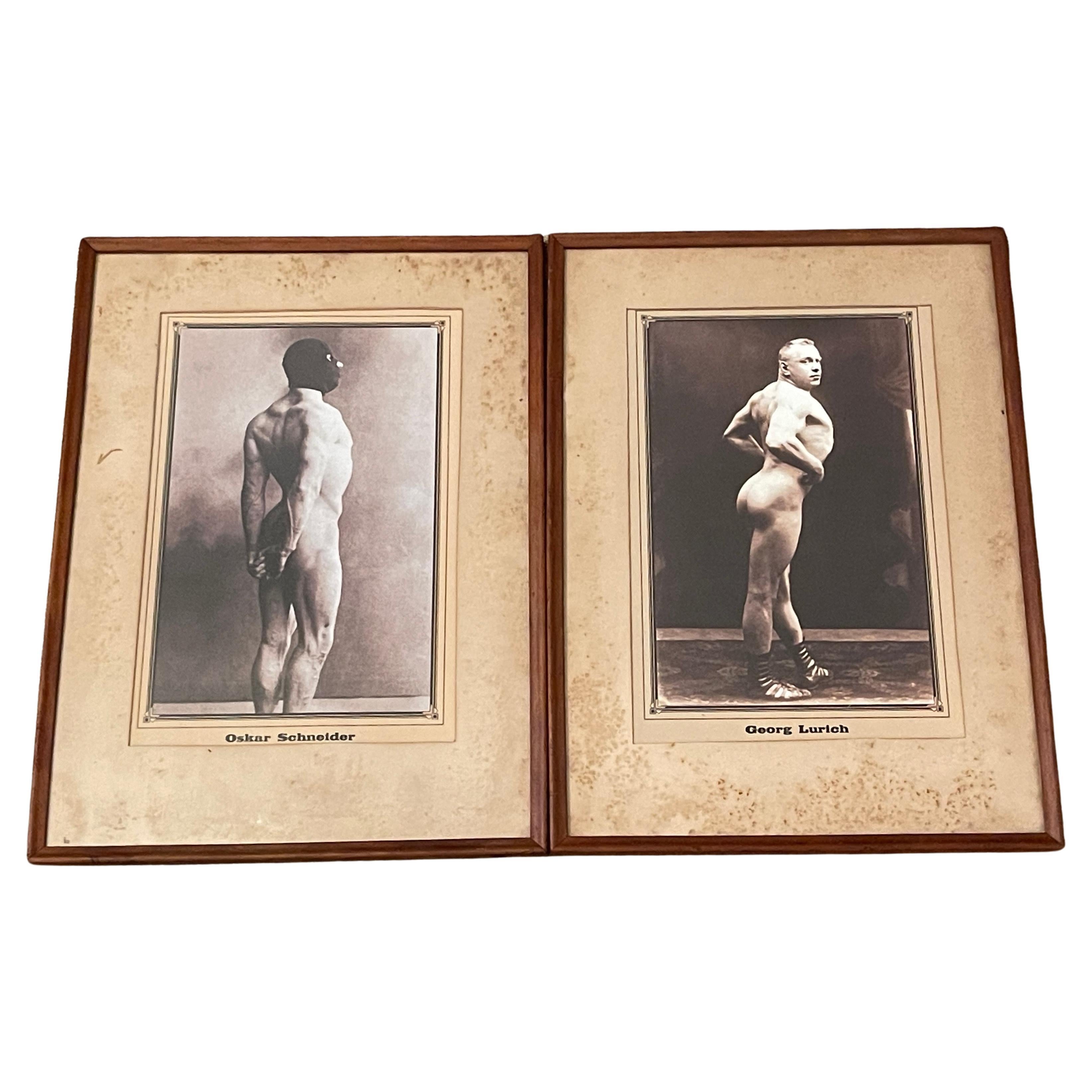 Pair of Greco Roman Tournament Posters of Oskar Schneider & Georg Lurich, Nude For Sale