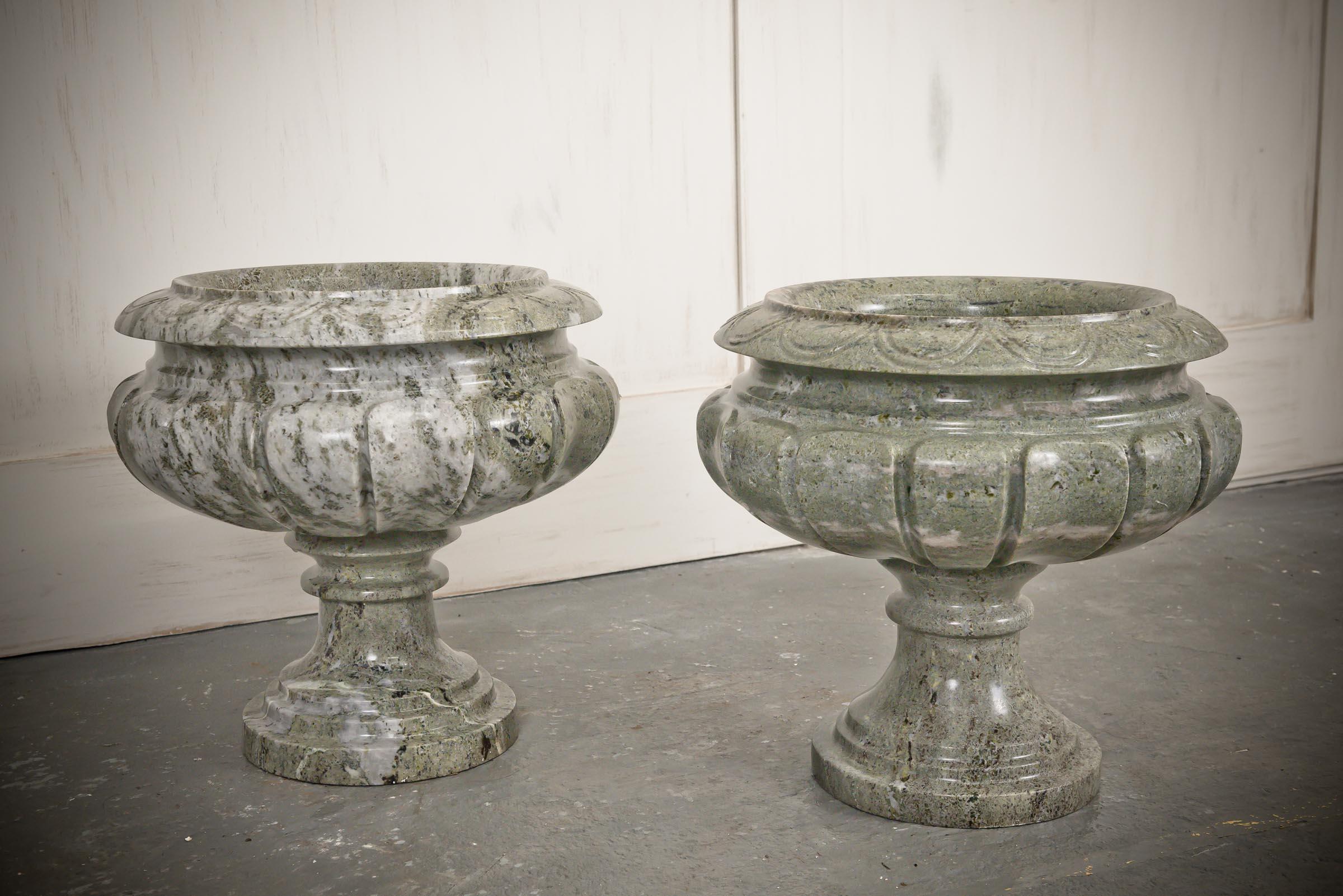 Pair of Greek influenced grand tour Italian marble urns c.1850.