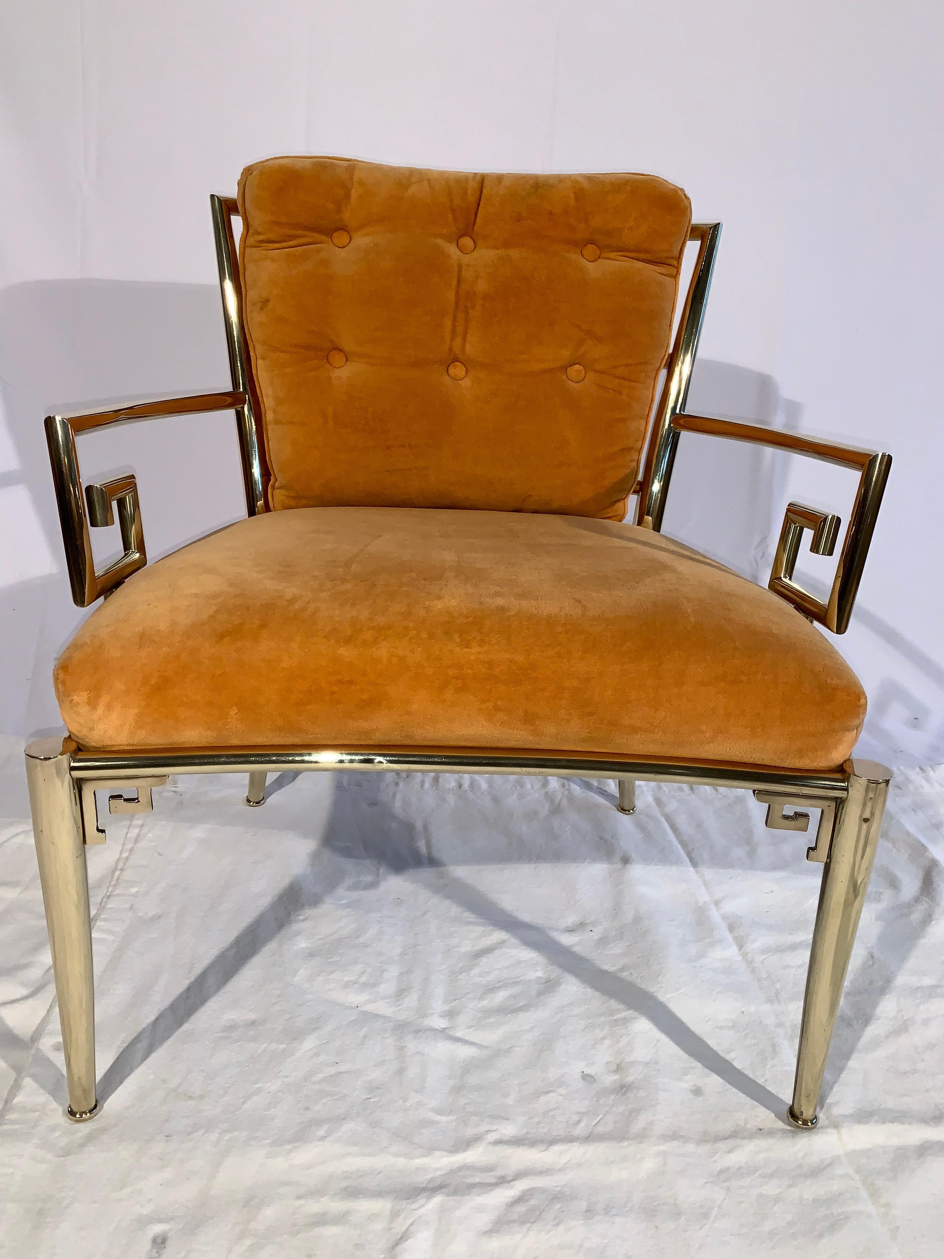 A pair of solid brass armchairs by Mastercraft Furniture, circa 1970.
The chairs were hand made in Italy and are constructed of sold brass with upholstered cushions.
This pair was recently professionally stripped. Hand polished and re