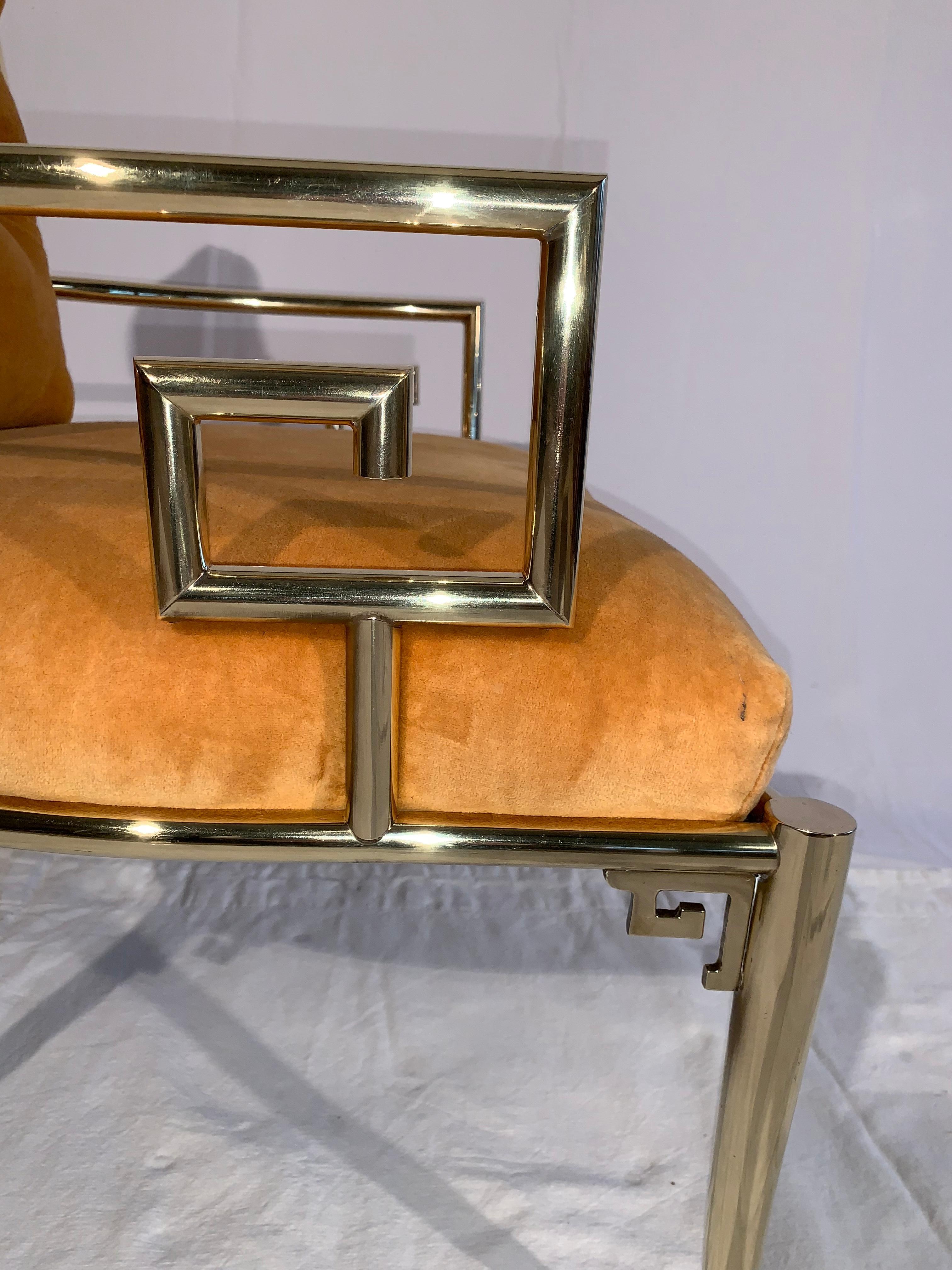 Italian Pair of Greek Key Armchairs in Solid Brass by Mastercraft Furniture For Sale