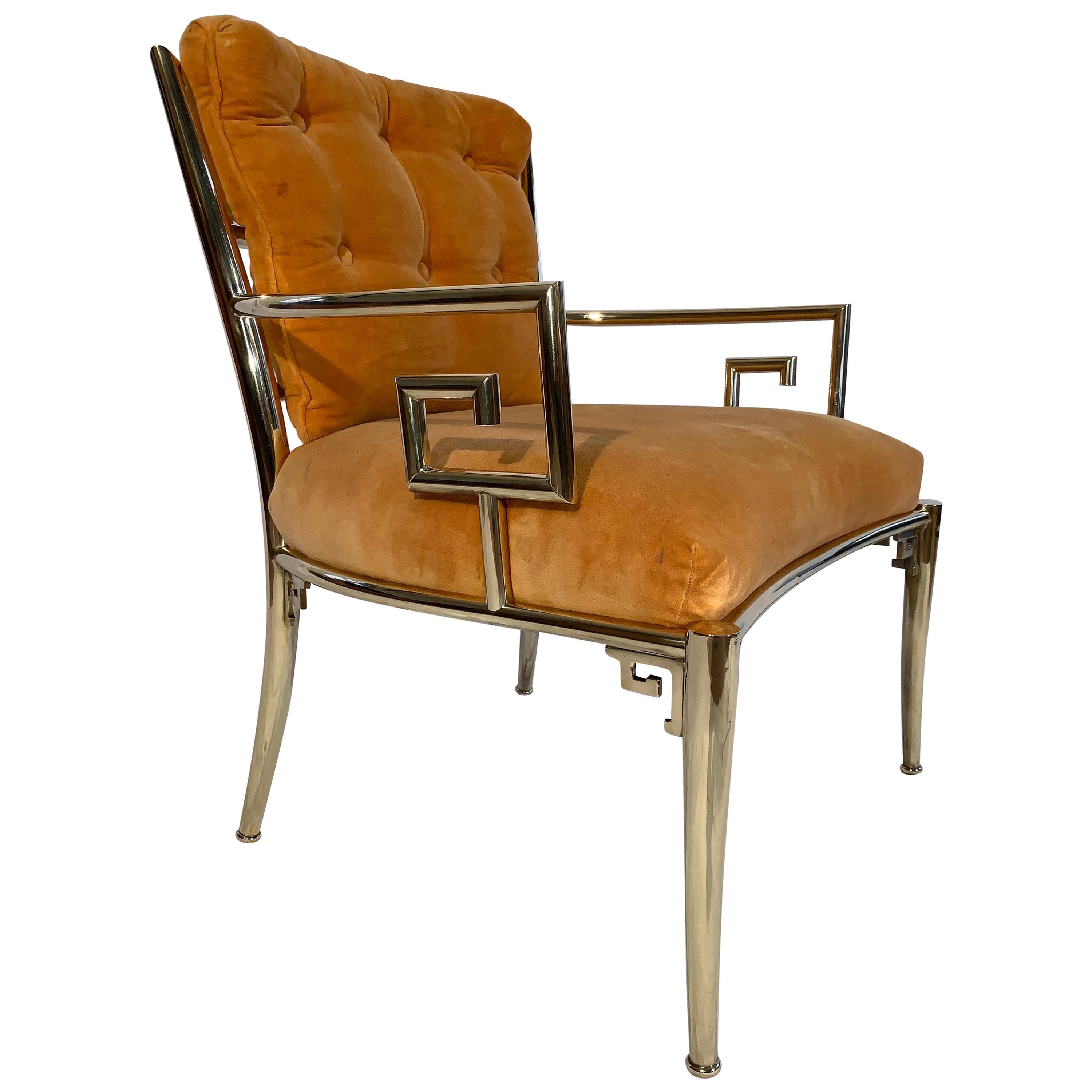 Pair of Greek Key Armchairs in Solid Brass by Mastercraft Furniture For Sale