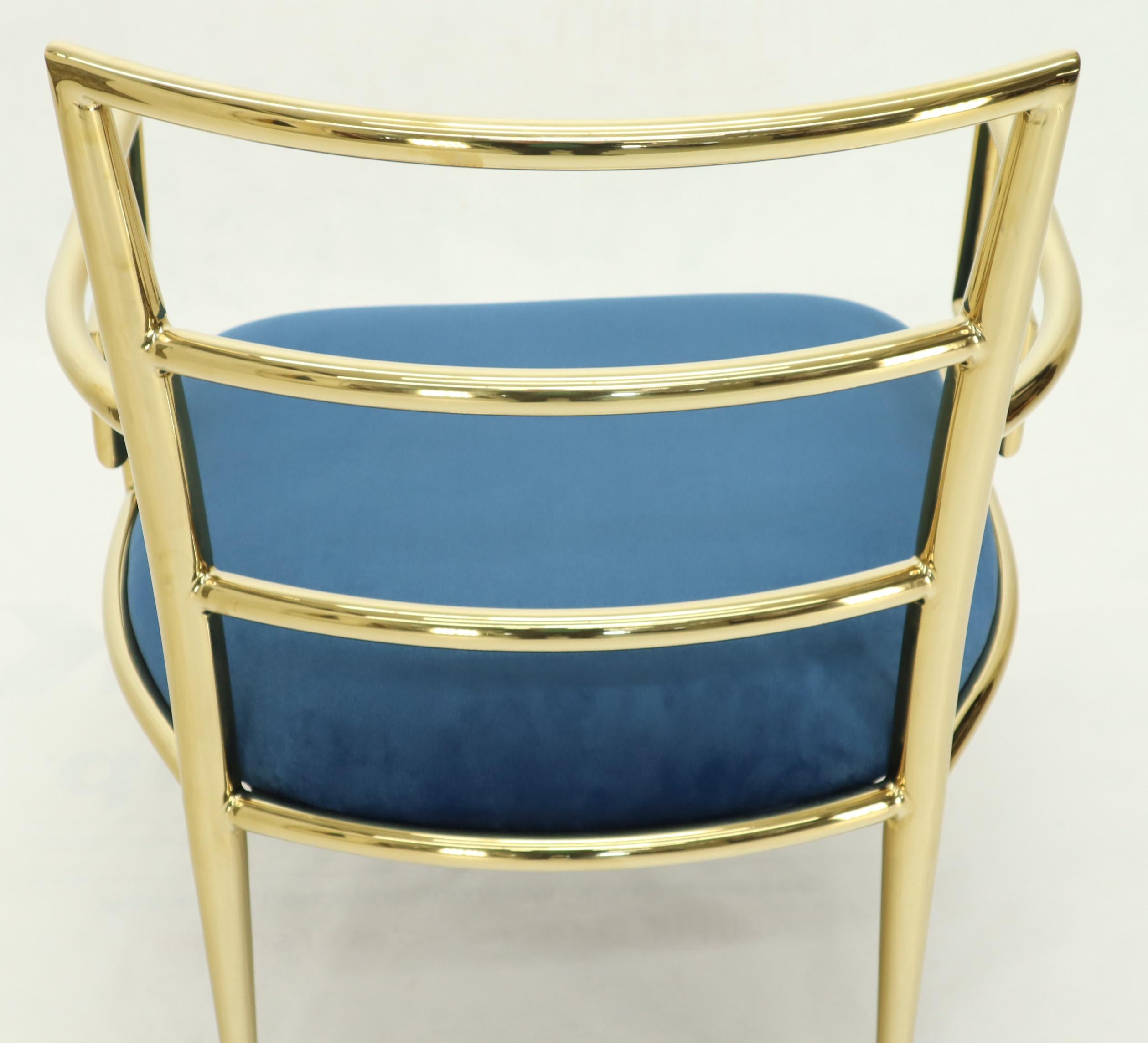 Pair of Greek Key Brass and Blue Velvet Lounge Chairs 8