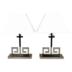 Pair of Greek Key Chrome Table Lamps
