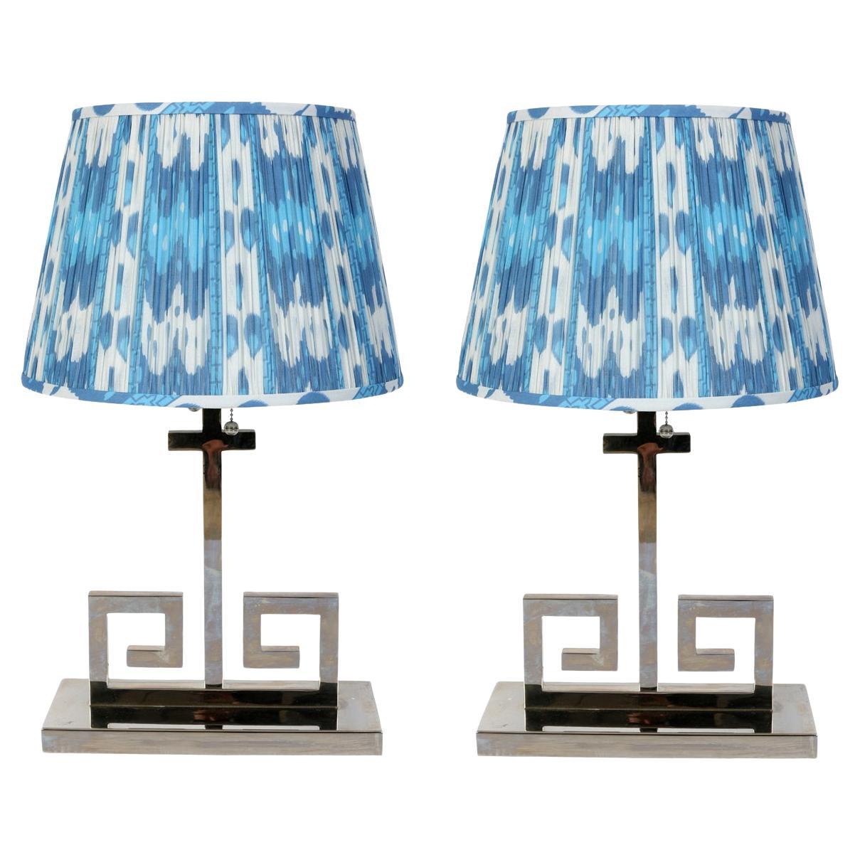 Pair of Greek Key Chrome Table Lamps