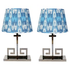 Pair of Greek Key Chrome Table Lamps
