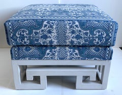 Pair of Greek Key White Painted Ottomans or Stools