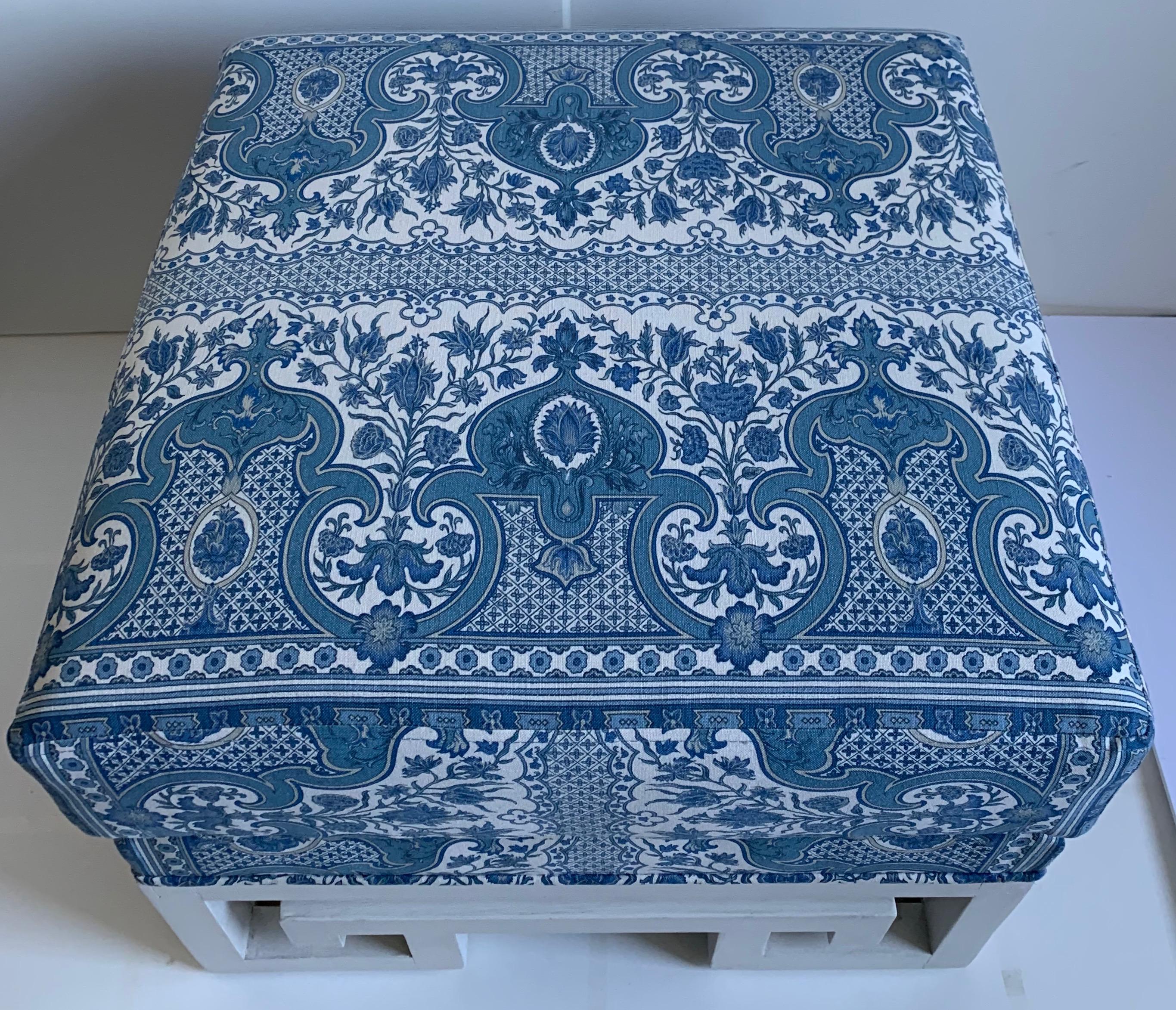 blue and white ottoman
