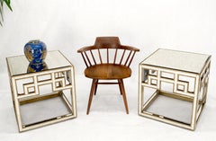 Pair of Greek Motive Square Bevelled Mirrors Mirrored End Tables Nightstands