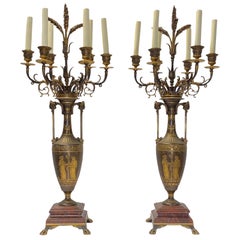 Pair Antique Greek Revival Franz Barbedienne Bronze Candelabra