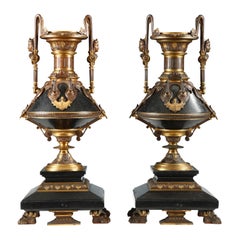 Pair of Greek Revival Bronze Vases by H. Houdebine, France, Circa 1867
