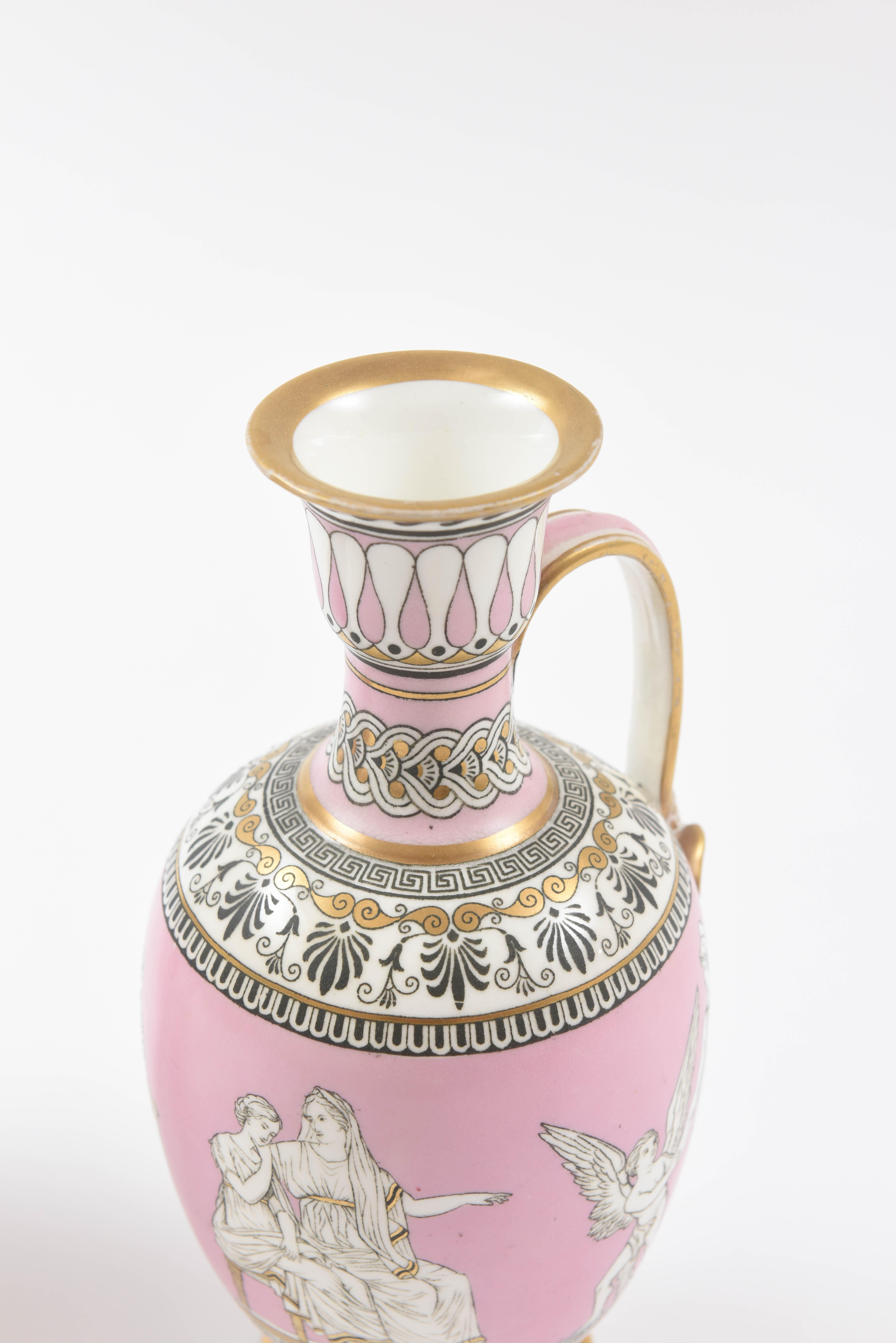 Mid-19th Century Pair of Greek Revival Vases, the Nuptials of Paris & Helen.Pink, circa 1840