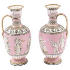 Pair of Greek Revival Vases, the Nuptials of Paris & Helen.Pink, circa 1840