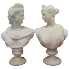 Pair of Greek Style Alabaster Busts