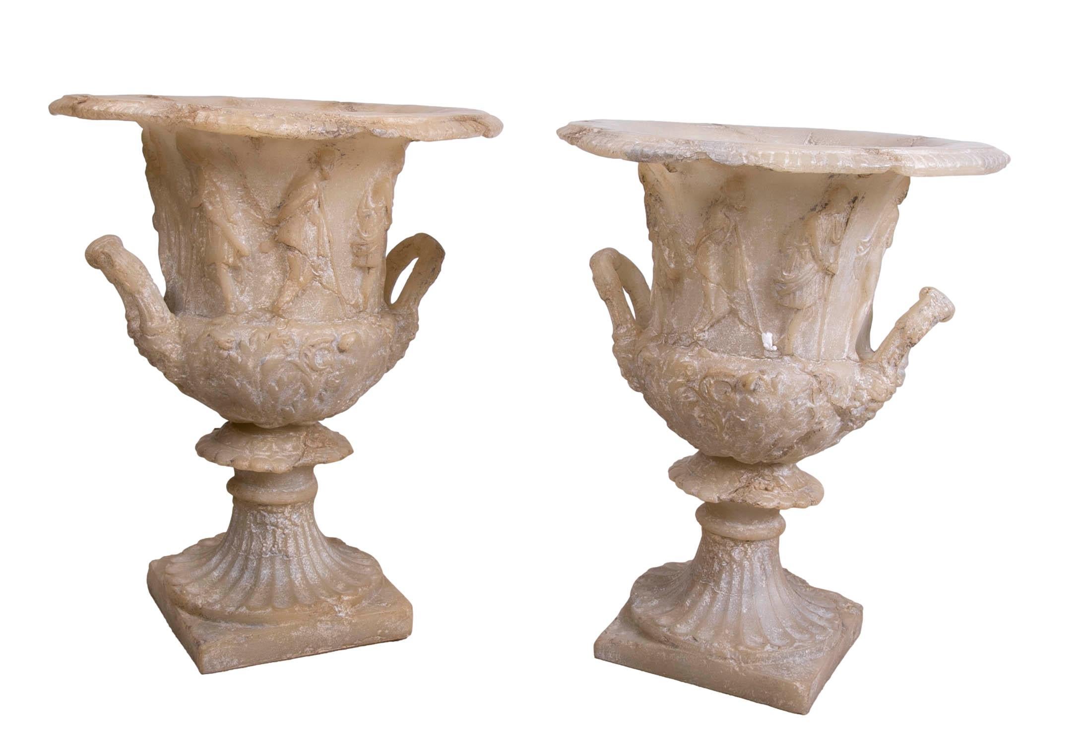 Pair of Greek-style resin goblets with antique finish.