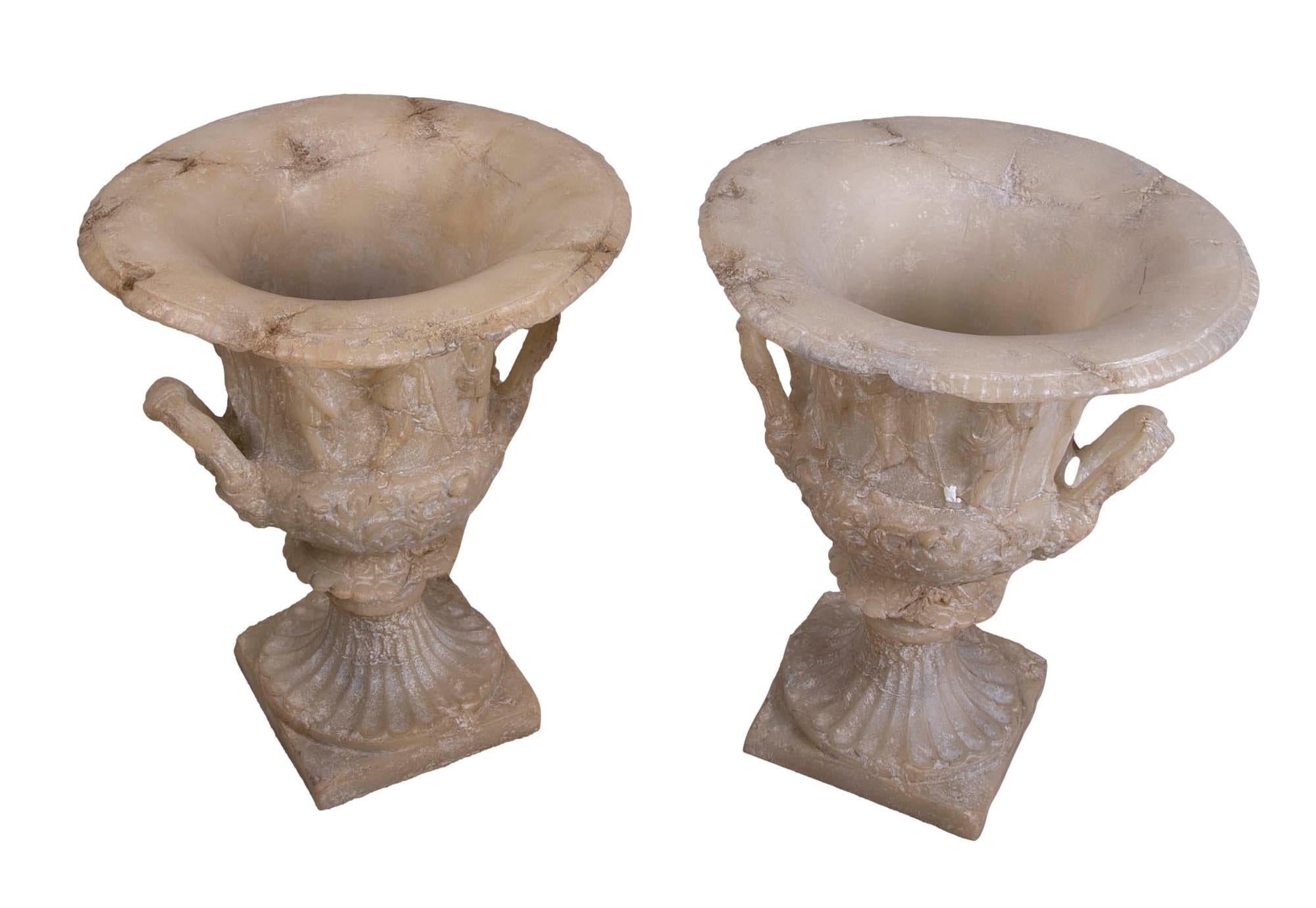 French Pair of Greek-Style Resin Goblets with Antique Finish For Sale