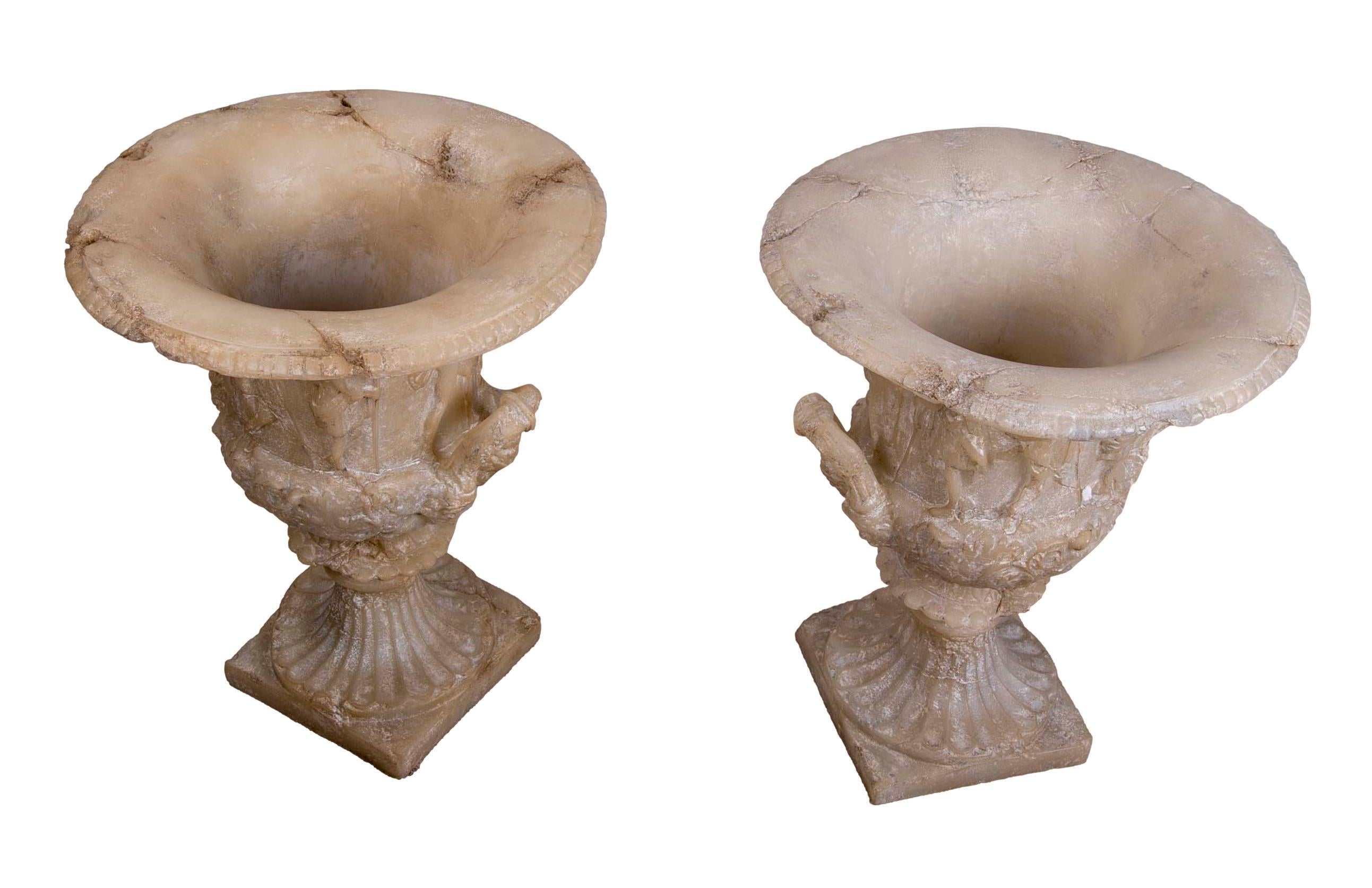 Contemporary Pair of Greek-Style Resin Goblets with Antique Finish For Sale