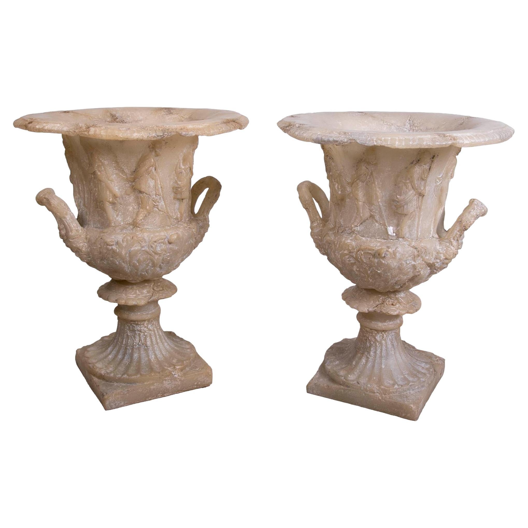 Pair of Greek-Style Resin Goblets with Antique Finish For Sale