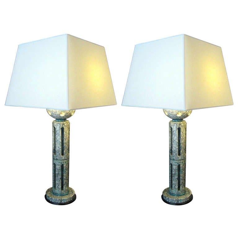 Pair of Green Alabaster Altar Sticks Now Mounted as Lamps In Good Condition For Sale In New York, NY