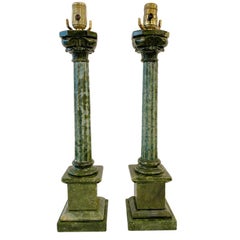 Pair of Green Alabaster Table Lamps