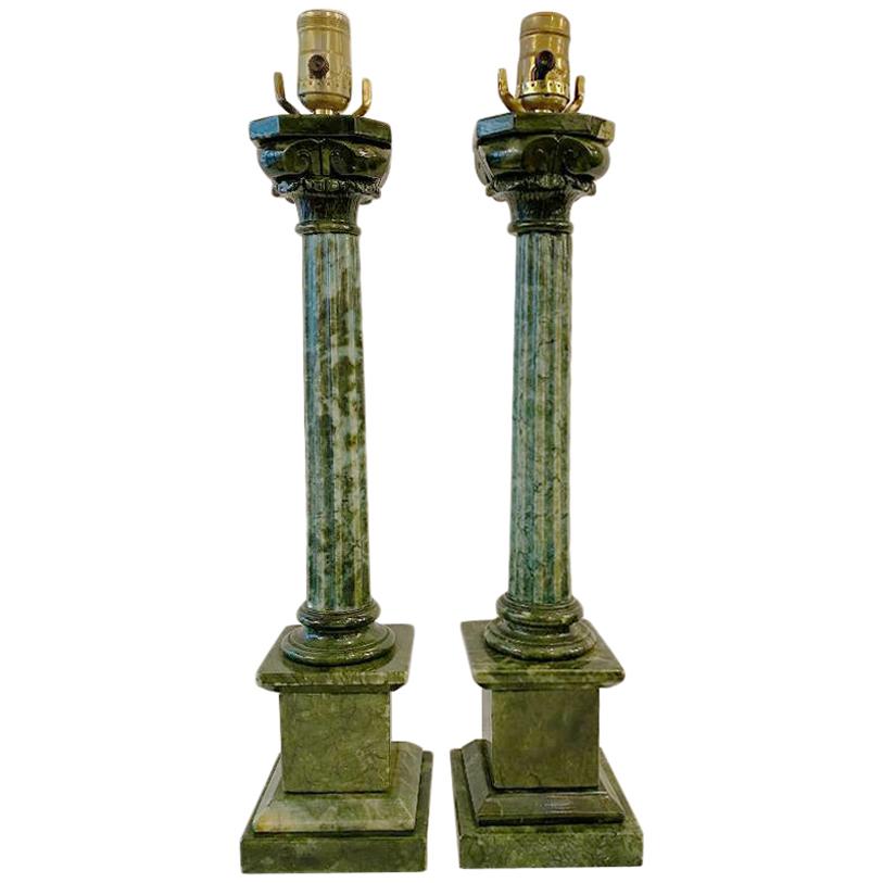 Pair of Green Alabaster Table Lamps