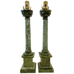 Antique Pair of Green Alabaster Table Lamps