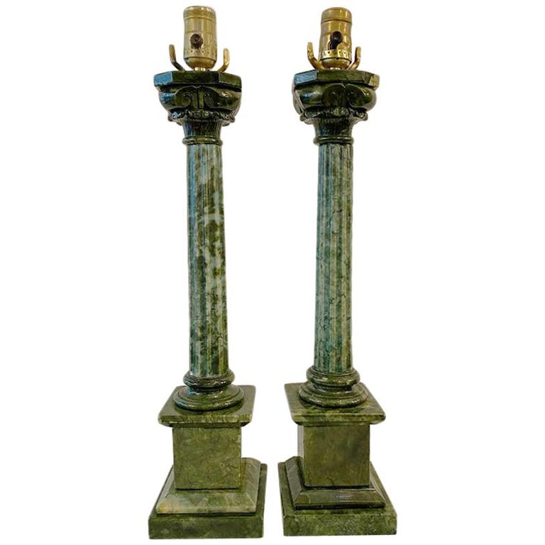Pair of Green Alabaster Table Lamps For Sale at 1stDibs green