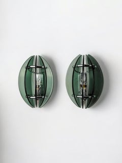 Coppia di appliques Veca in vetro di Murano verde e nero, Italia 1970