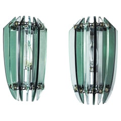 Pair of green and black Murano glass veca sconces, Italy 1970