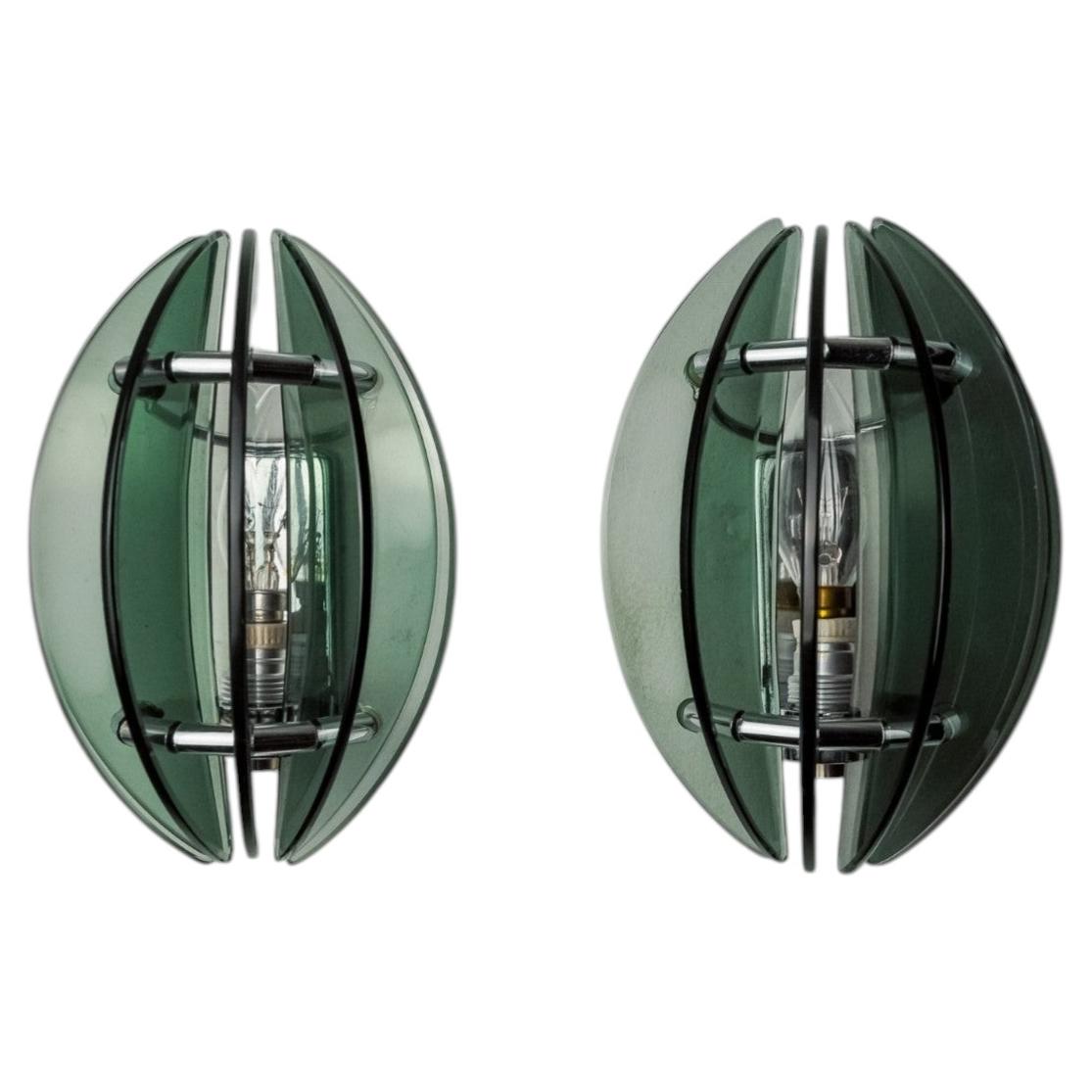 Pair of green and black Murano glass veca sconces, Italy 1970