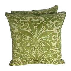 Pair of Green and Cream Fortuny Textile Pillows