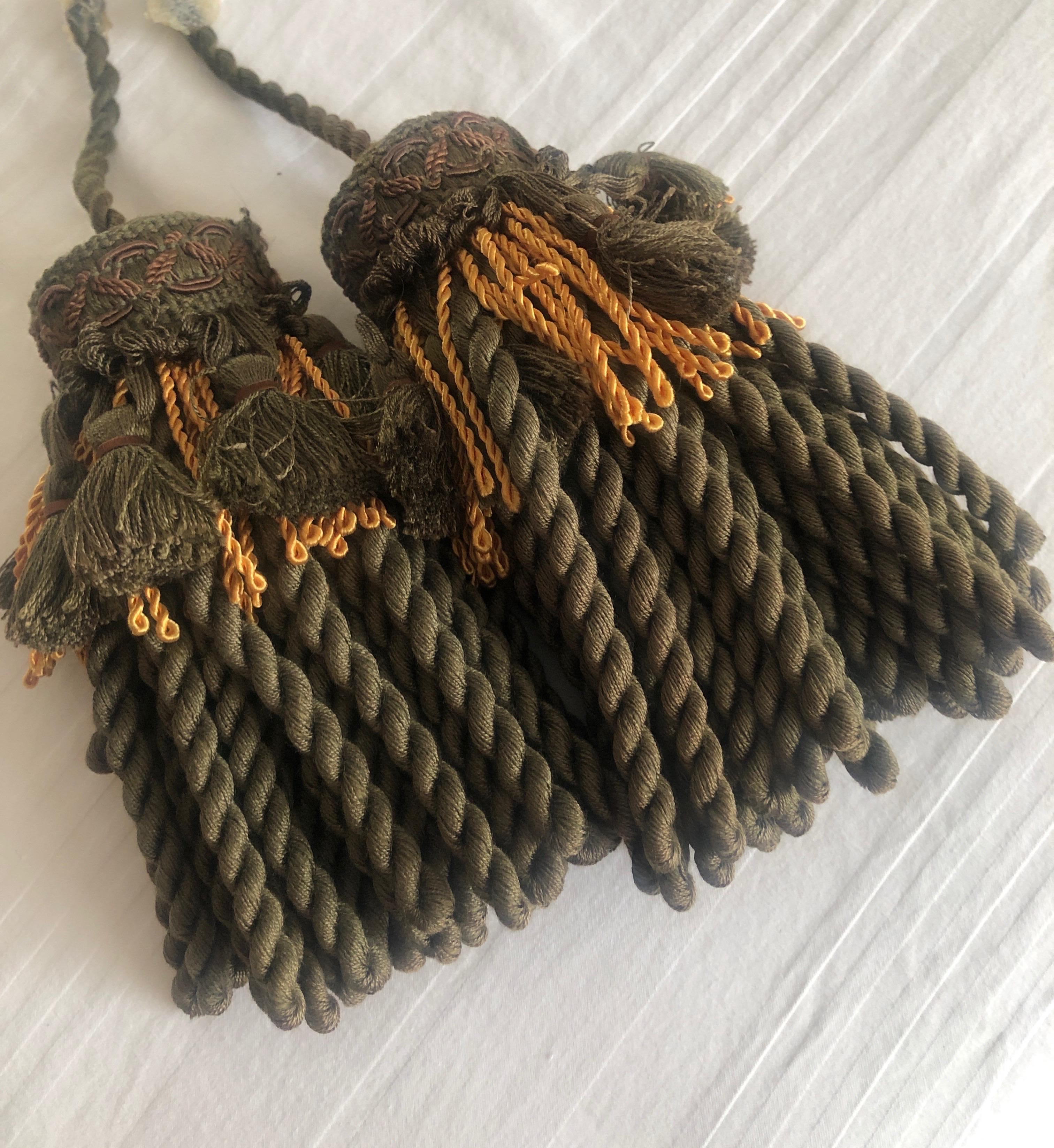 Hand-Crafted Pair of Green and Gold Decorative Key Tassels