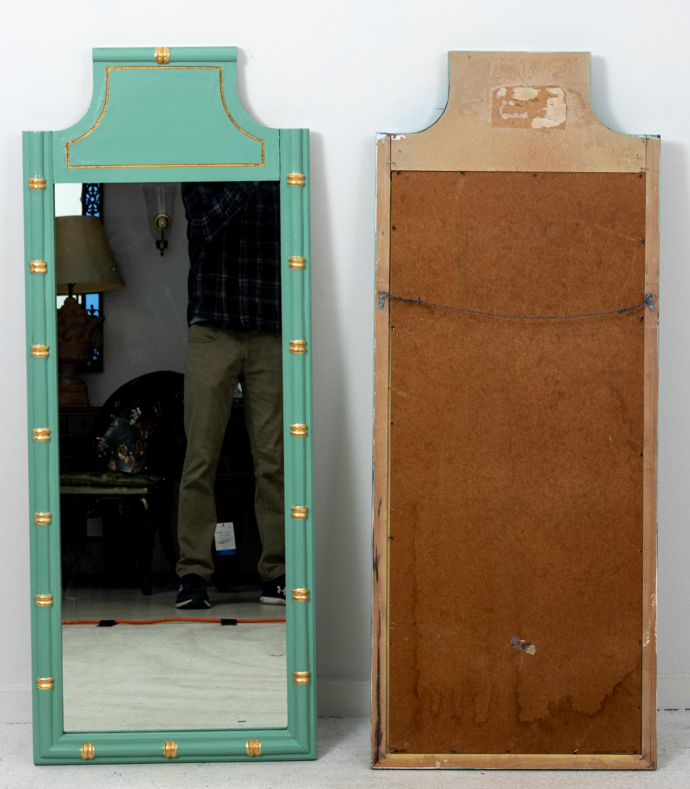 Pair of Green and Gold Faux Bamboo Mirrors 2