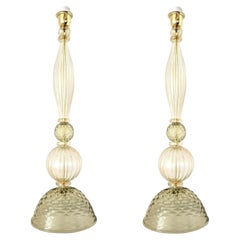 Pair of green and gold Murano glass lamps