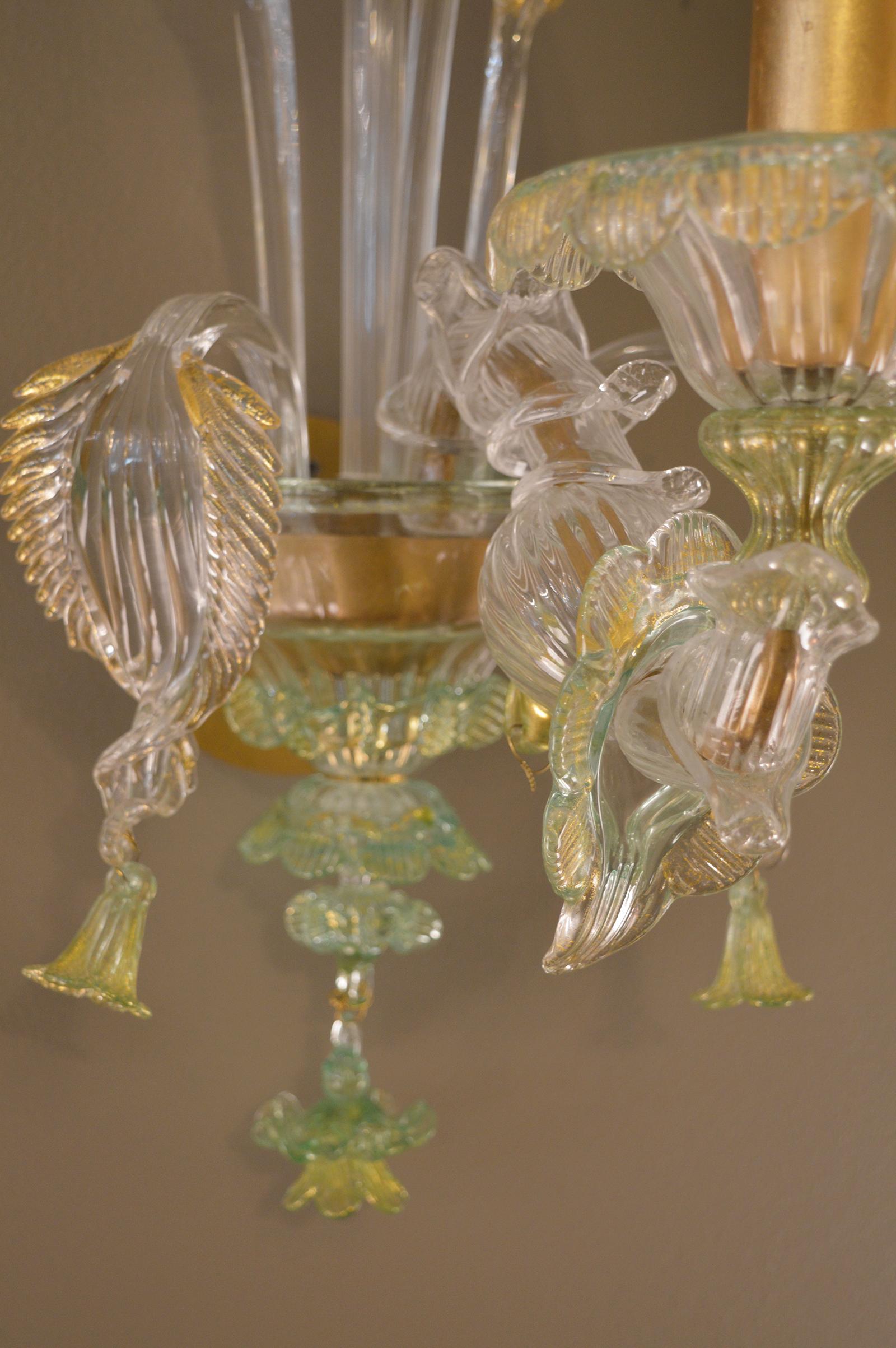 Italian Pair of Green and Gold Murano Sconces