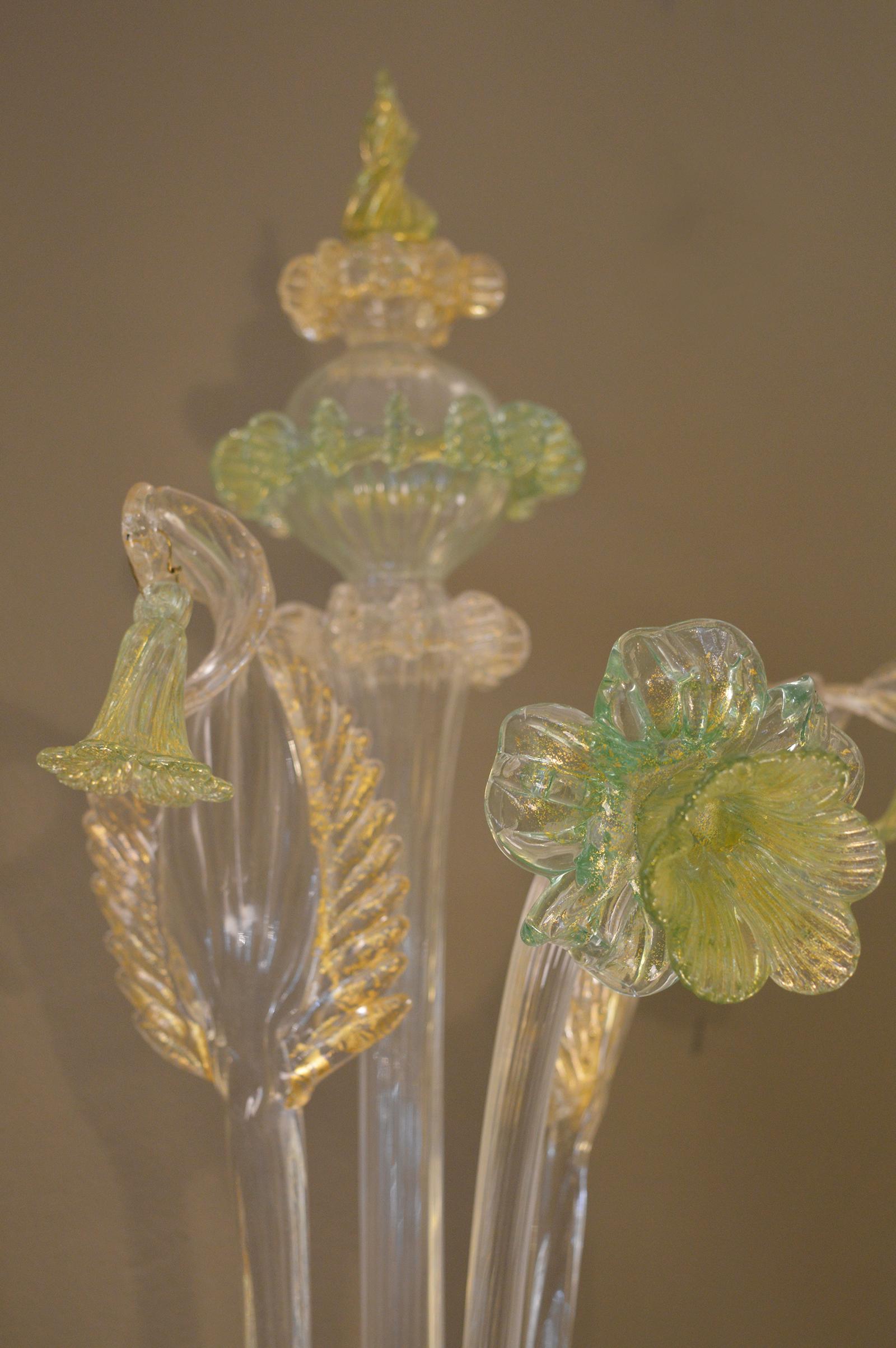 Contemporary Pair of Green and Gold Murano Sconces