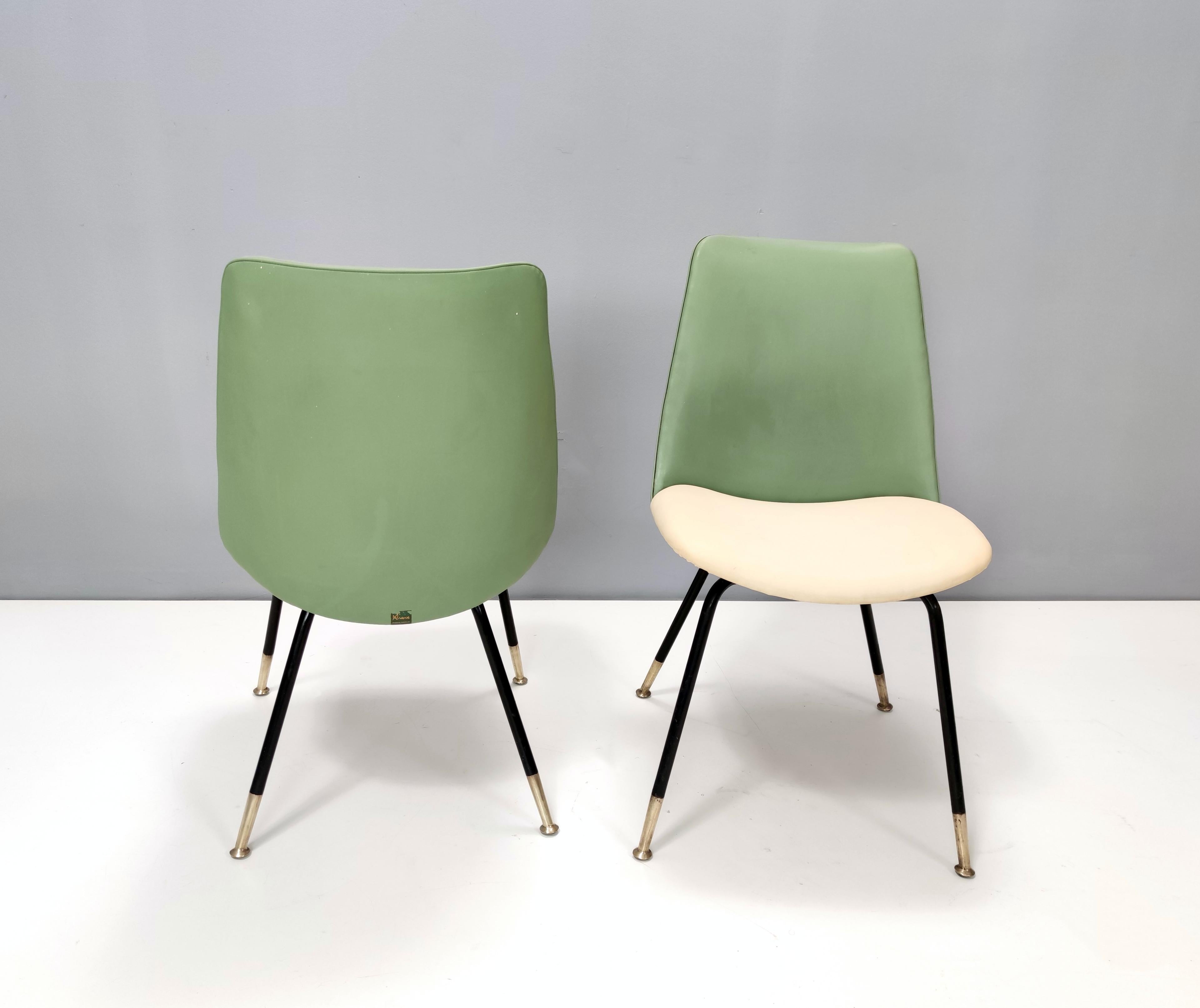 Mid-Century Modern Pair of Green and Ivory Side Chairs by Gastone Rinaldi for Rima, Italy