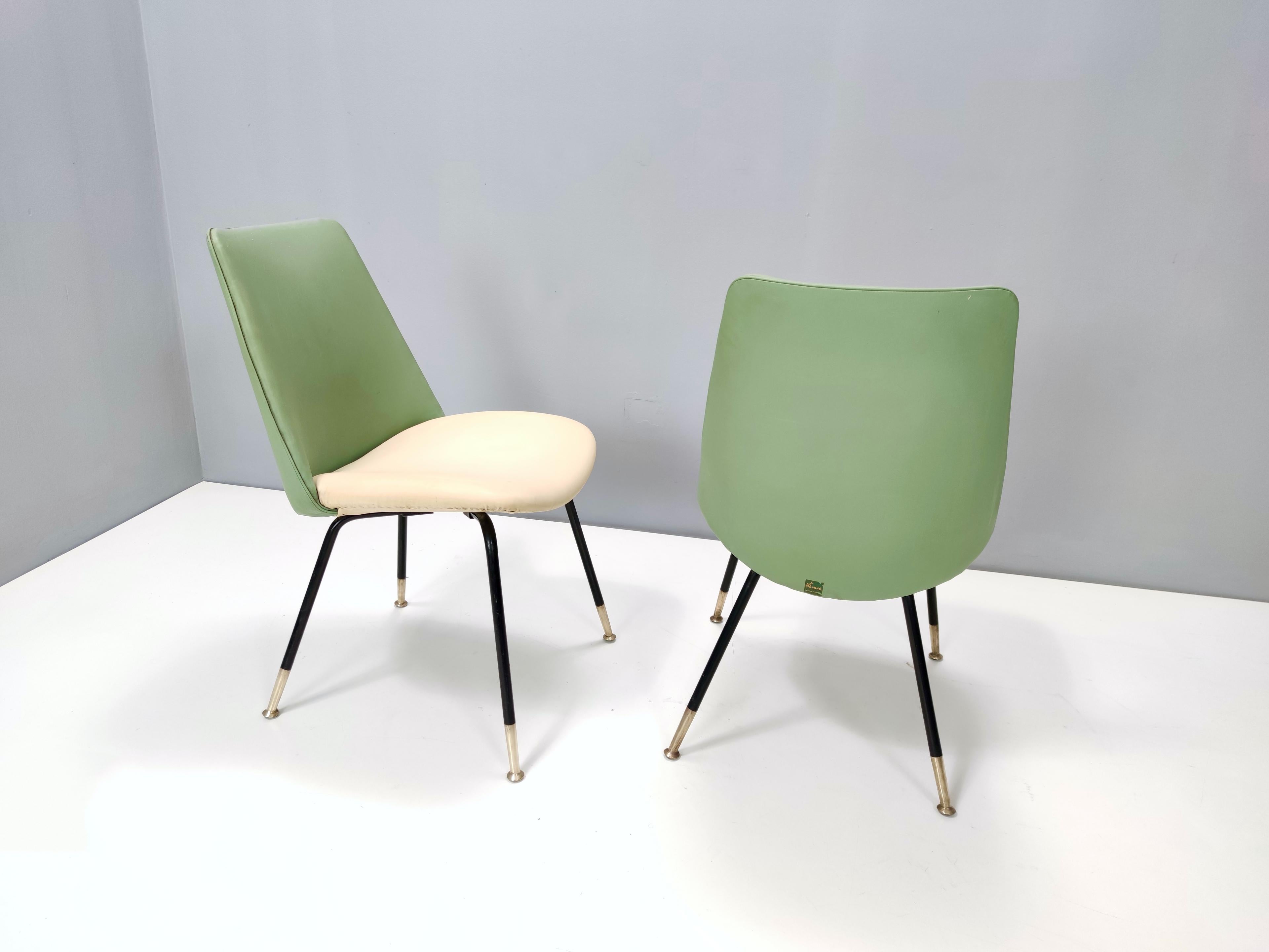 Italian Pair of Green and Ivory Side Chairs by Gastone Rinaldi for Rima, Italy
