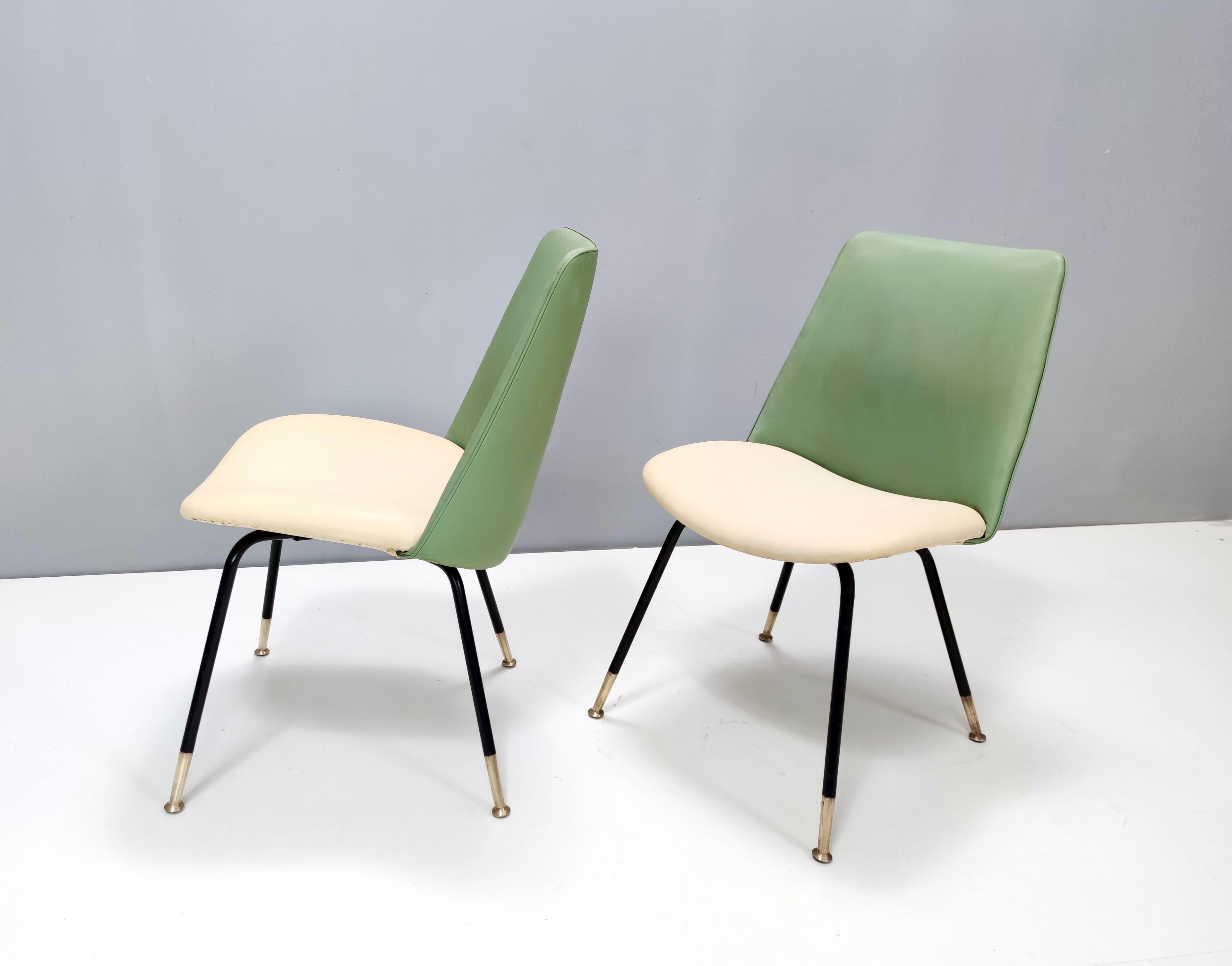 Varnished Pair of Green and Ivory Side Chairs by Gastone Rinaldi for Rima, Italy