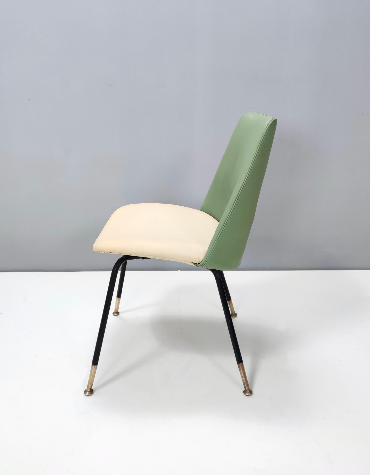 Iron Pair of Green and Ivory Side Chairs by Gastone Rinaldi for Rima, Italy