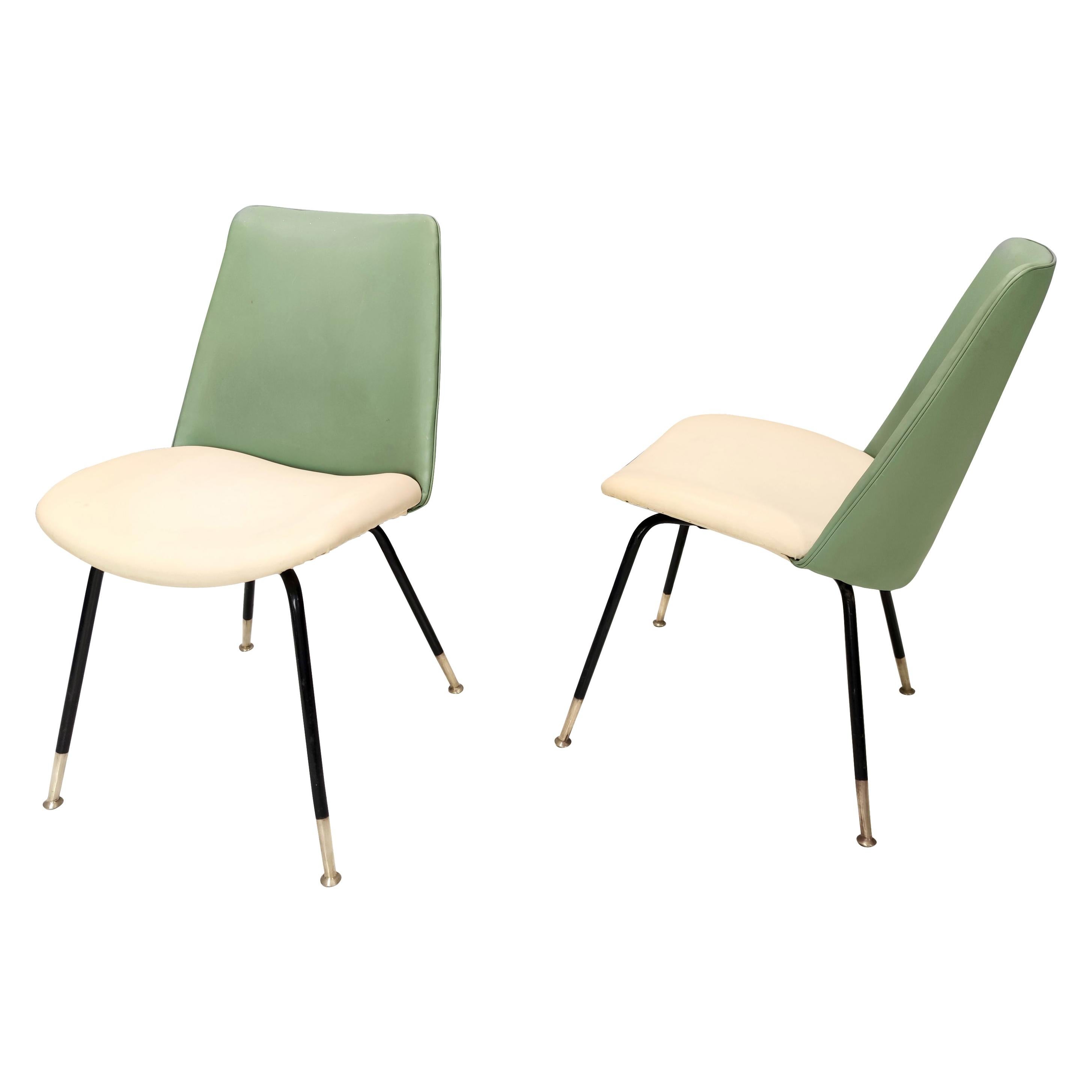 Pair of Green and Ivory Side Chairs by Gastone Rinaldi for Rima, Italy