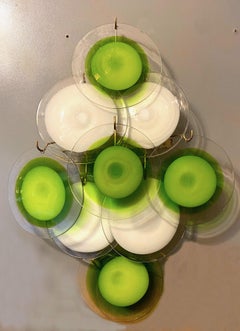 Pair of Green and White Vistosi Disc Murano Glass Sconces or Wall Light, 1970s