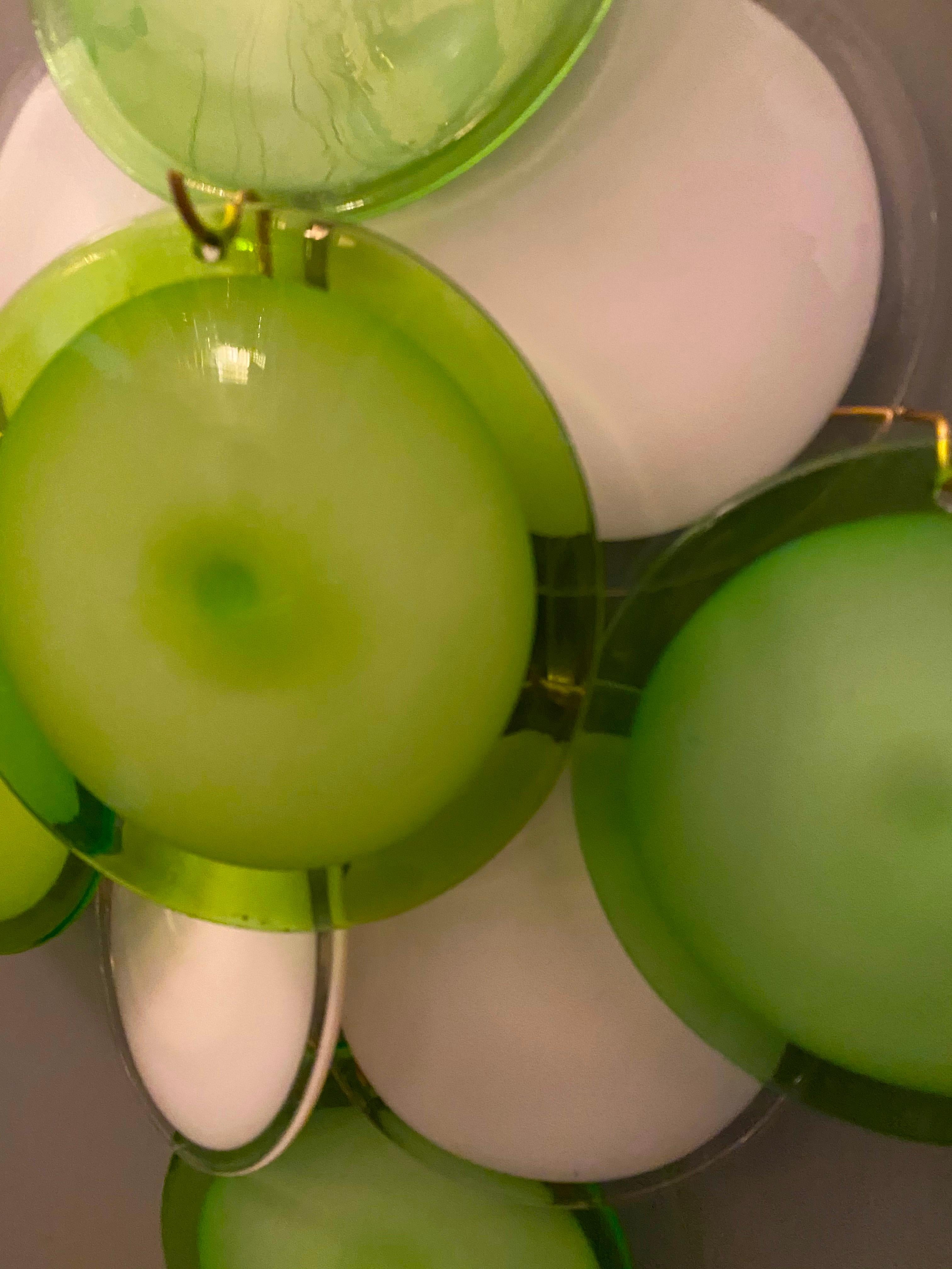 20th Century Pair of Green and White Vistosi Disc Murano Glass Sconces or Wall Light, 1970s For Sale