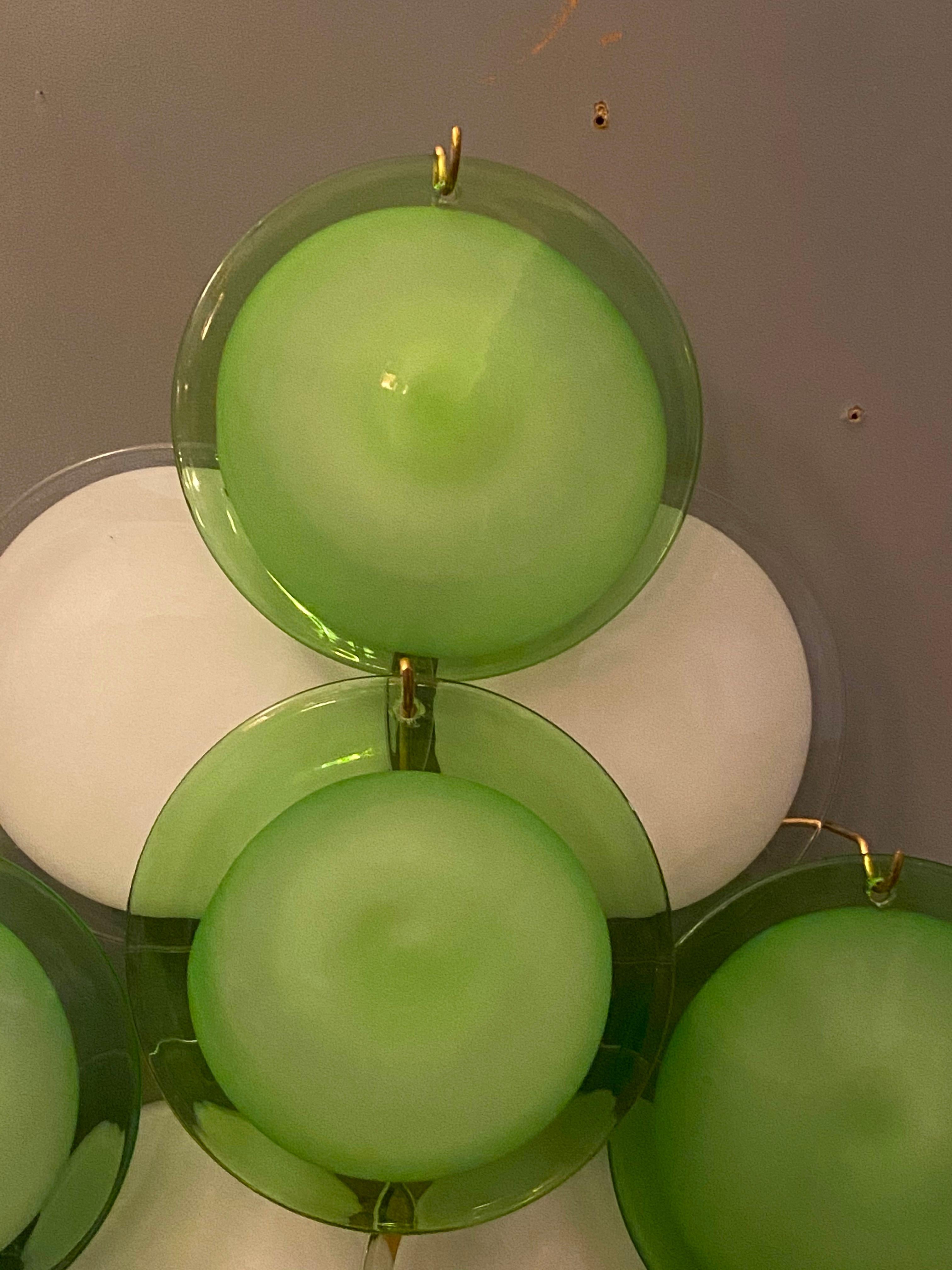 20th Century Pair of Green and White Vistosi Disc Murano Glass Sconces or Wall Light, 1970s