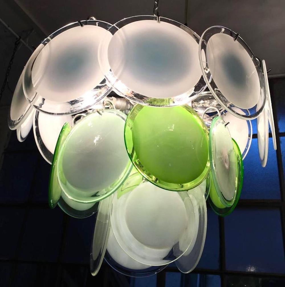 Blown Glass Pair of Green and White Vistosi Disc Murano Glass Sconces or Wall Light, 1970s