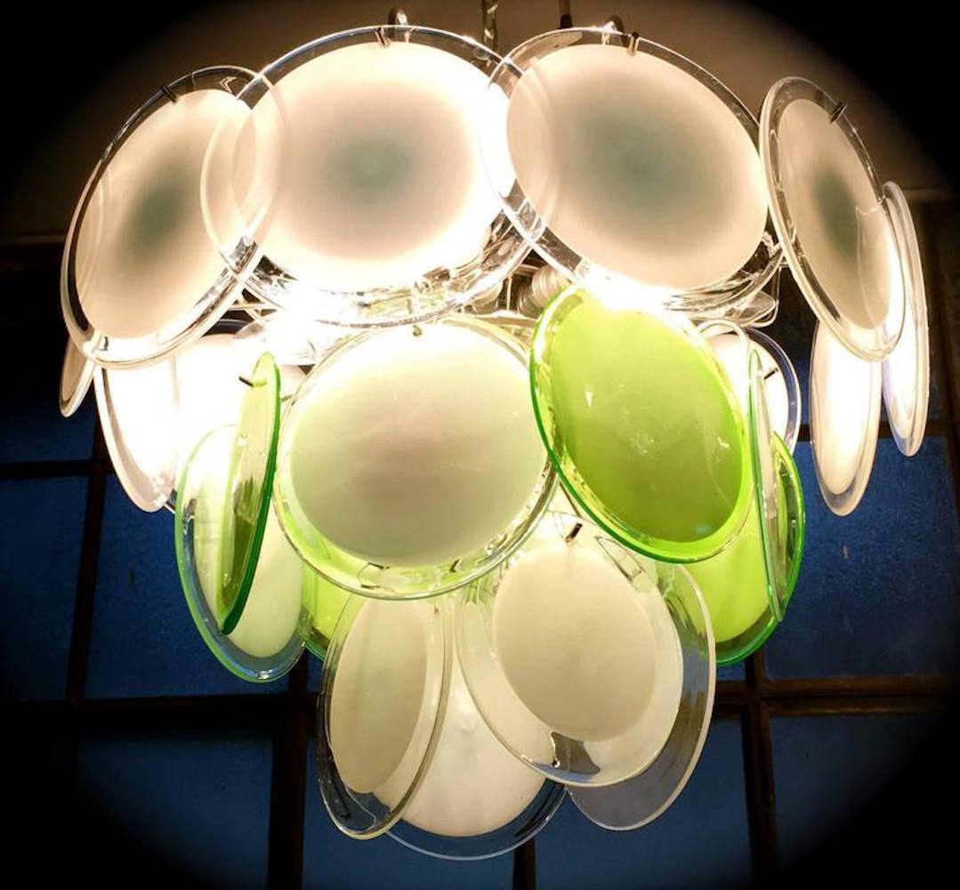 Pair of Green and White Vistosi Disc Murano Glass Sconces or Wall Light, 1970s 1
