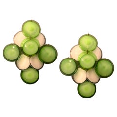Pair of Green and White Vistosi Disc Murano Glass Sconces or Wall Light, 1970s