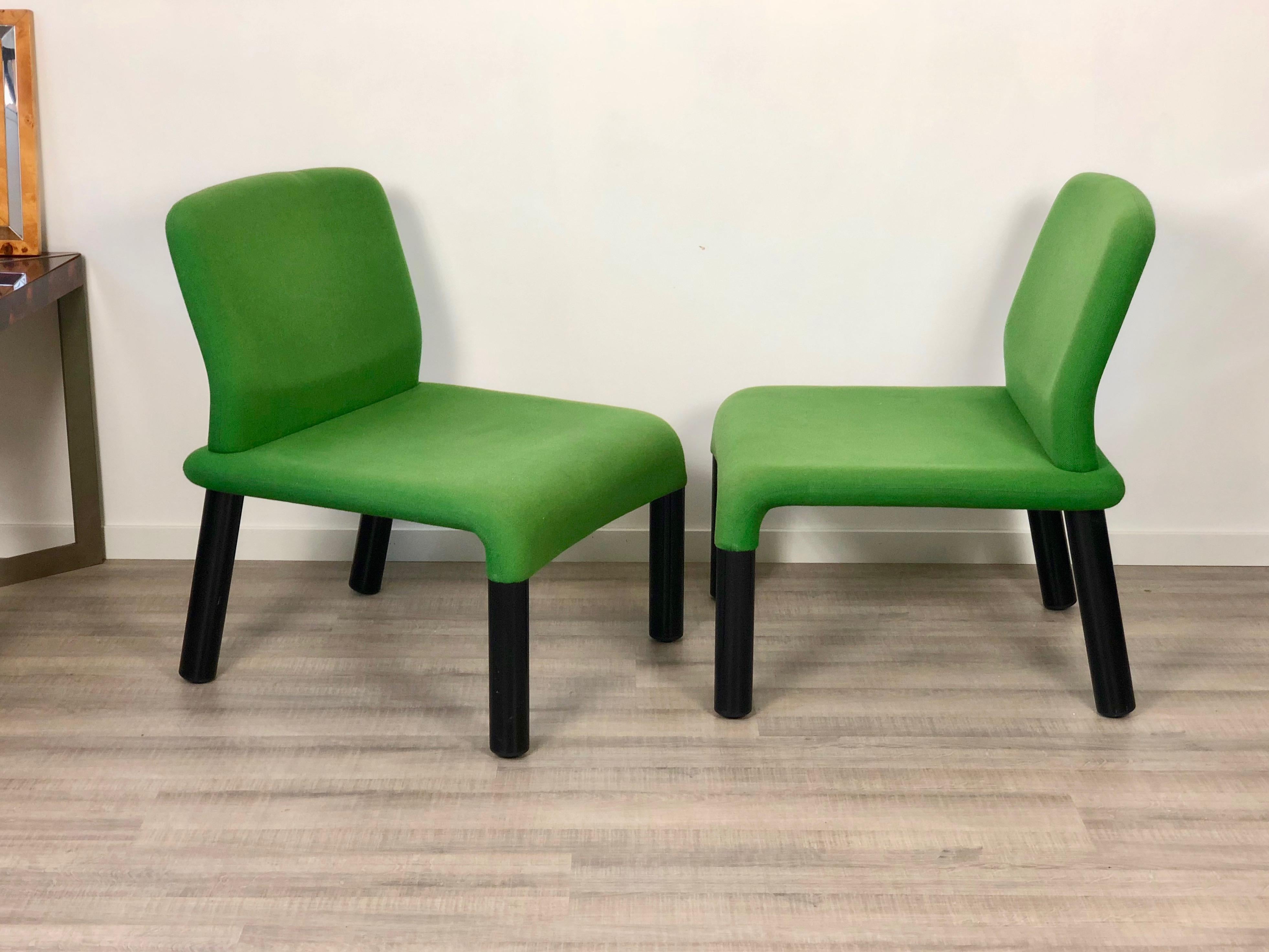 Mid-Century Modern Pair of Green Armchair in Plastic Fabric, Italy, 1970s For Sale