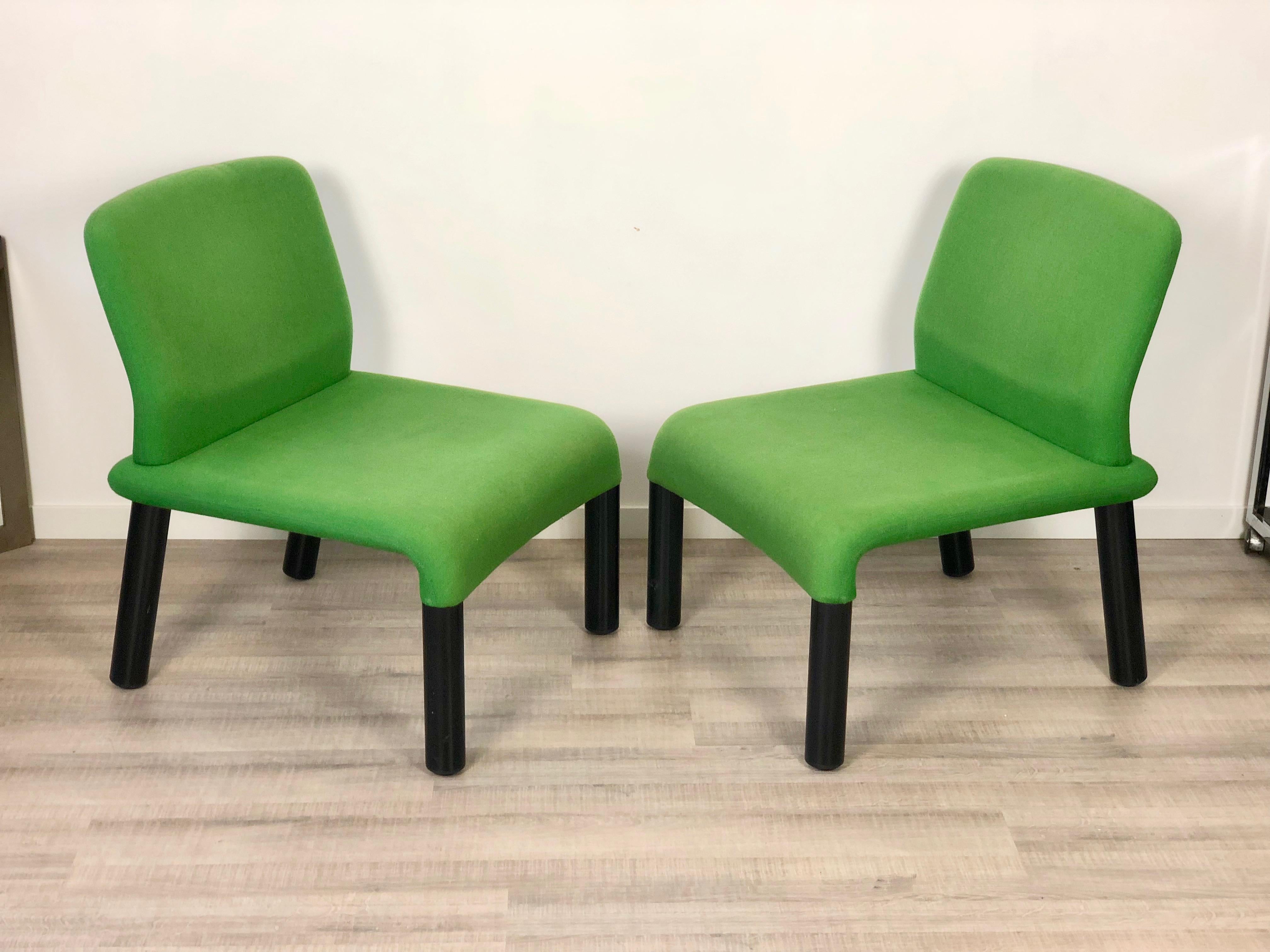 Italian Pair of Green Armchair in Plastic Fabric, Italy, 1970s For Sale