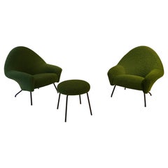 Pair of Green Armchairs and Ottoman by Joseph-Andre Motte